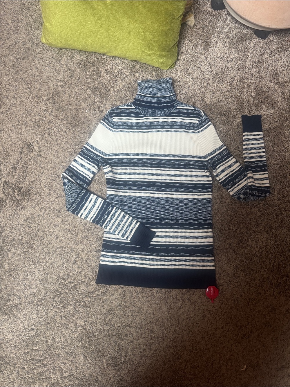 Tory Burch Navy & White Striped Turtleneck Sweater
